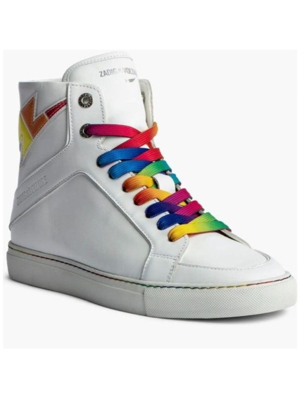 Zadig & Voltaire High Flash Pride Sneakers Rainbow White Leather Sz 37